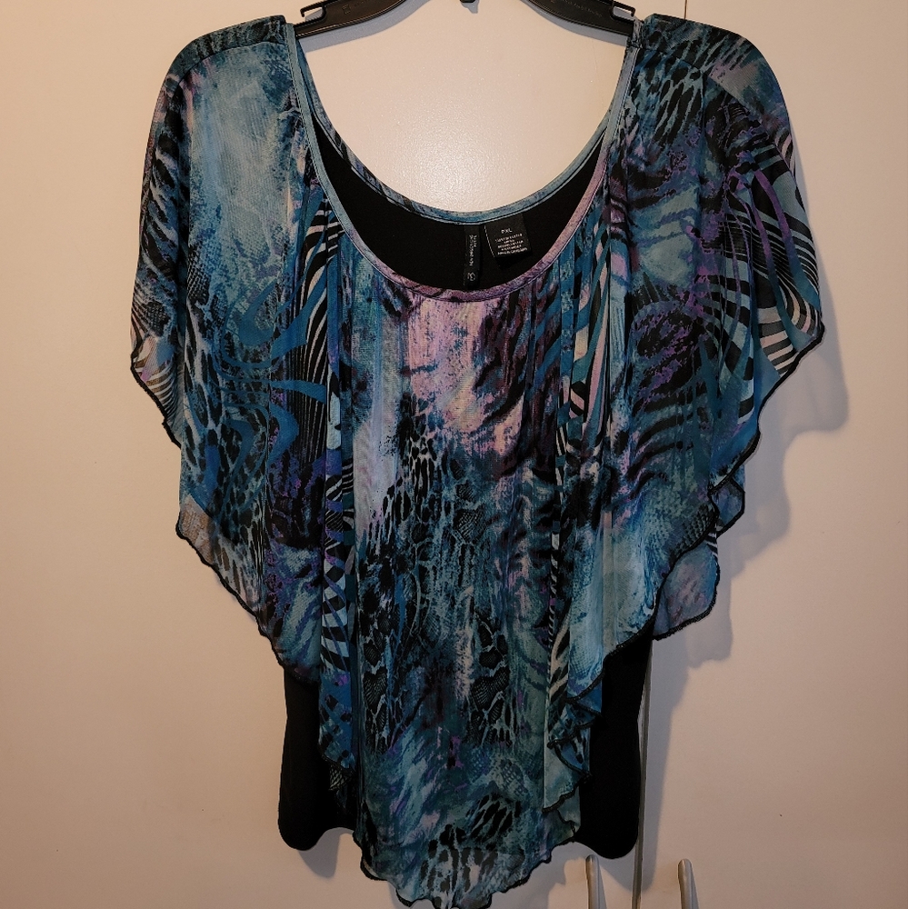 New Directions Purple/Teal/Black Blouse. XLP